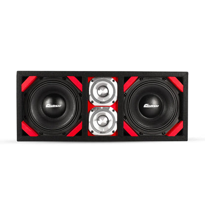 KTPONV2-208RED / DUAL 8" RED LOADED PORTED BOX + 2 TWEETER