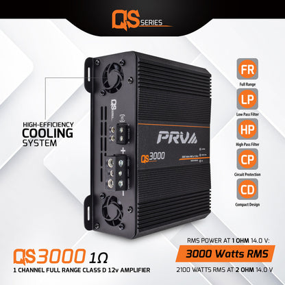 QS3000 1 Ohm | 3000 Watt Amp Car Audio Amplifier Full Range