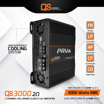 QS3000 2 Ohm | 3000 Watt Amp Car Audio Amplifier Full Range